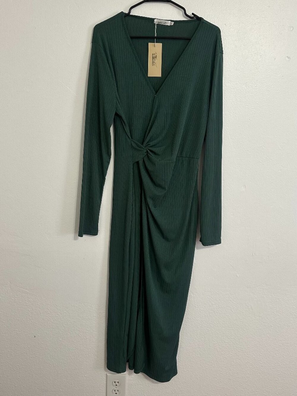 Shibever Green Ribbed Twist Front Dress XL NWT
